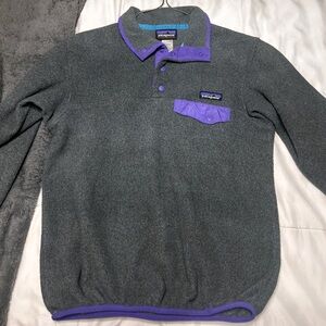 Patagonia Gray and Purple Fleece Pullover